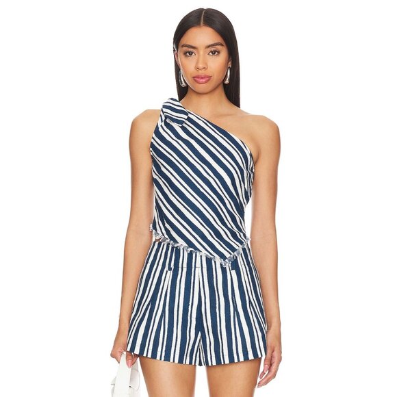 NWOT Simon Miller Mette Linen Blend Ink Blue Macadamia Stripe Top Women's 0 - Picture 3 of 10